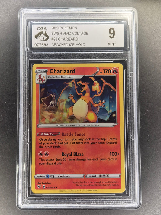2020 Pokémon SWSH Vivid Voltage 025/185 Charizard Cracked Ice Holo CGA 9