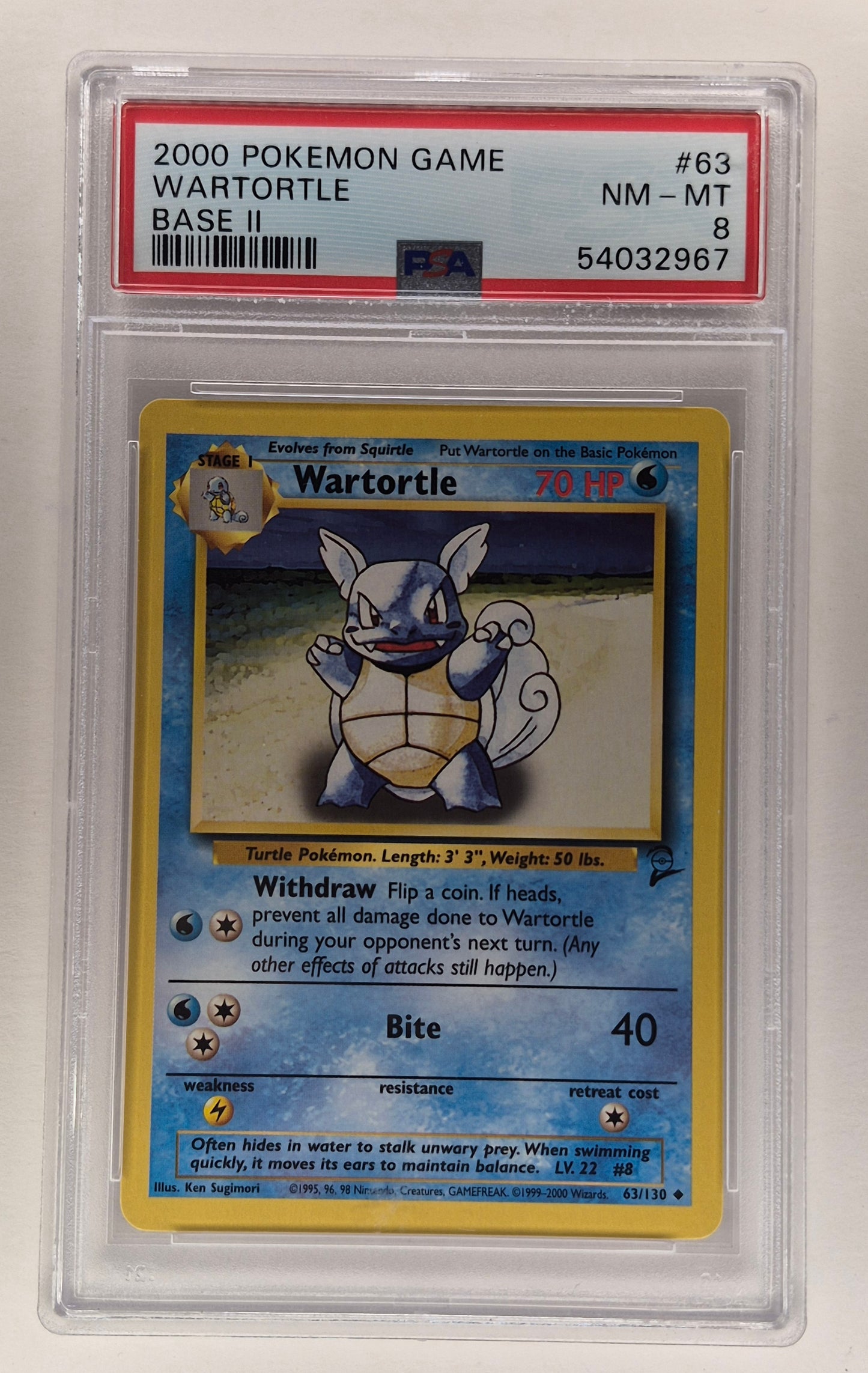 2000 Pokémon Base Set 2 63/130 Wartortle Non Holo PSA 8
