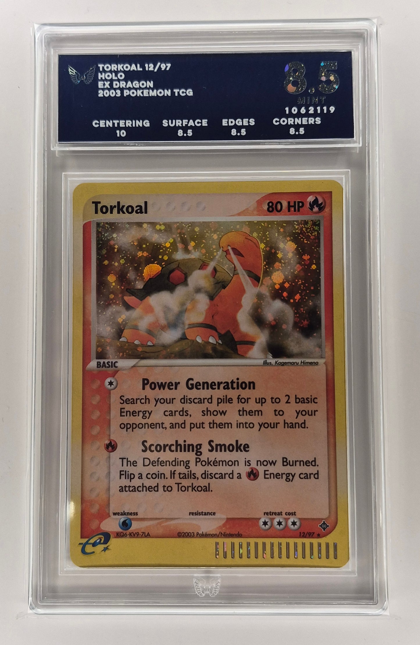 2003 Pokémon EX Dragon 12/97 Torkoal Holo ARK 8.5 PSA