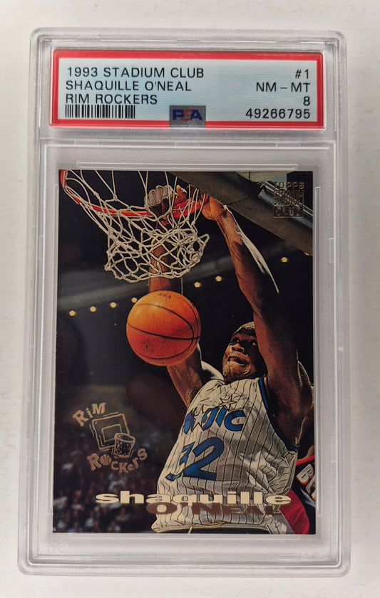 1993 Topps Stadium Club #1 Shaquille O'neal Rim Rockers PSA 8