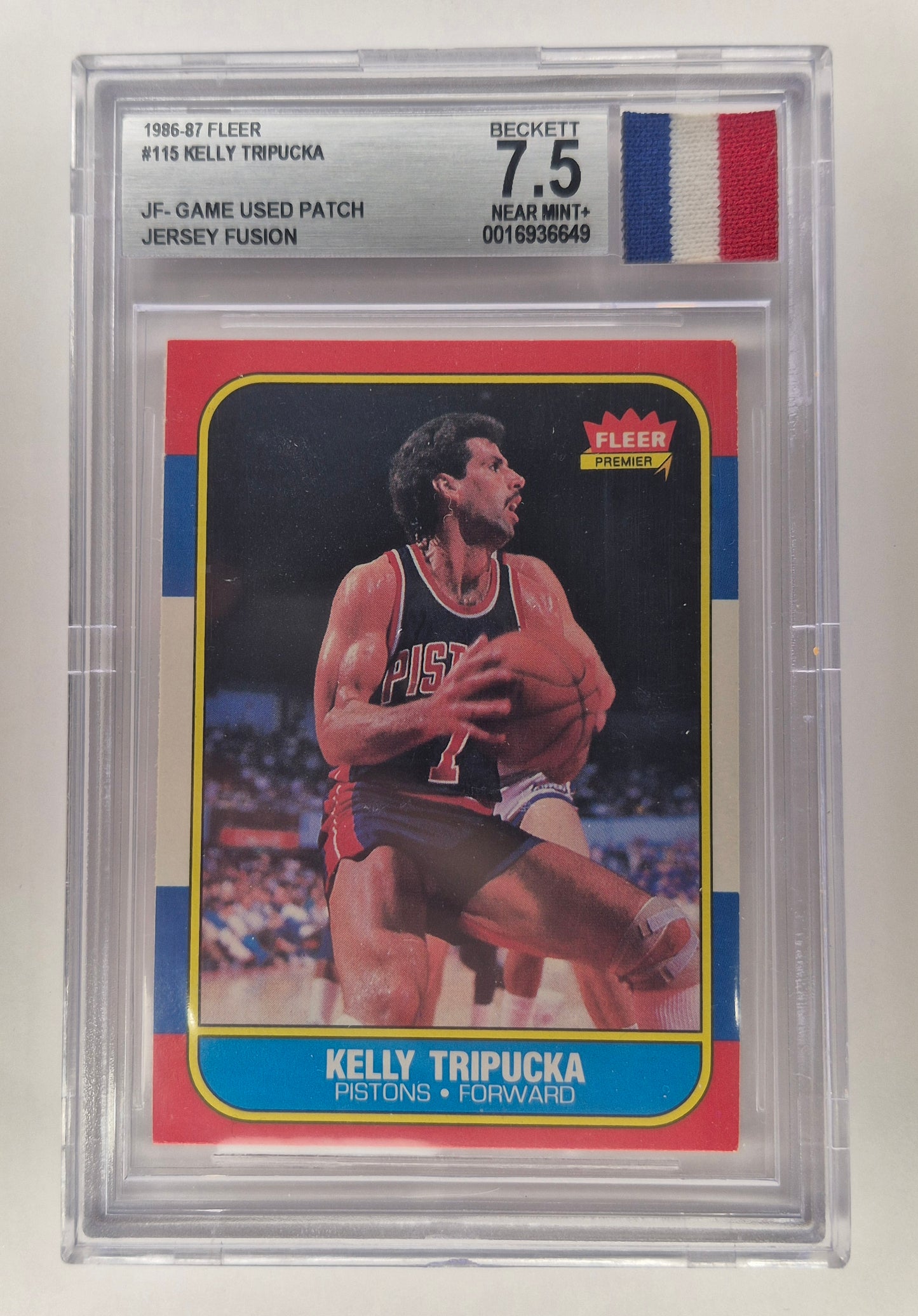 Kelly Tripucka Rookie Card 1986-87 Fleer #115 JF - Game Used 3 color patch Beckett 7.5