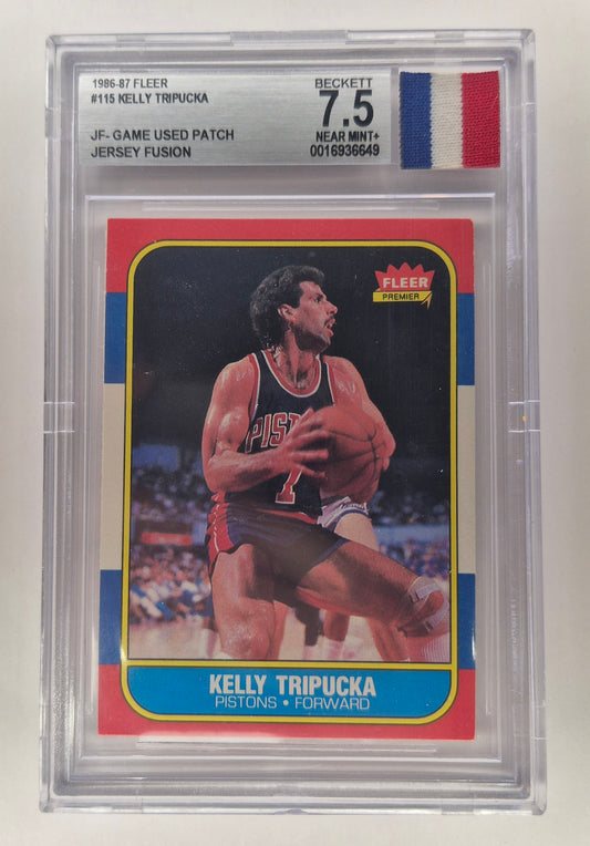 Kelly Tripucka Rookie Card 1986-87 Fleer #115 JF - Game Used 3 color patch Beckett 7.5