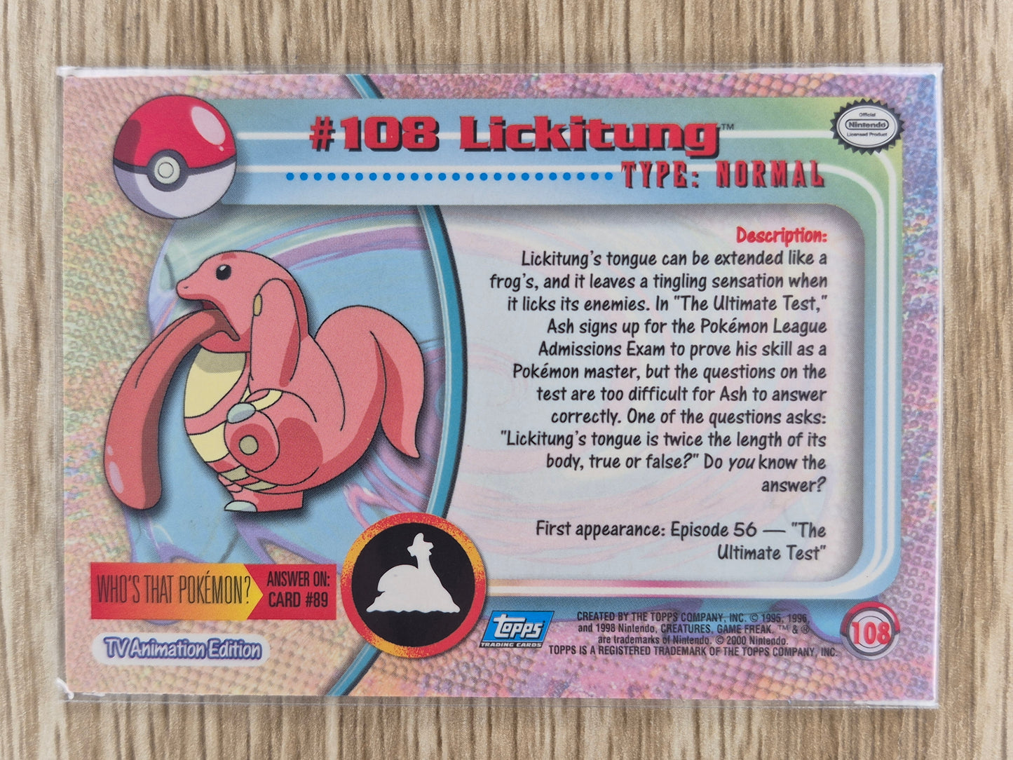 2000 Topps Pokémon Blue Label #108 Lickitung Holo NM