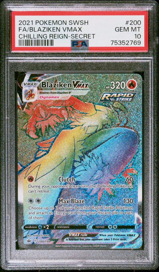 2021 Pokémon SWSH Chilling Reign 200/198 Blaziken Vmax Rainbow Full Art PSA 10