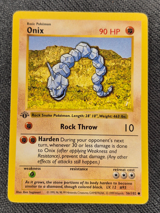 1st Edition Shadowless Onix 56/102 Base Set Rare Vintage Pokemon Card - LP