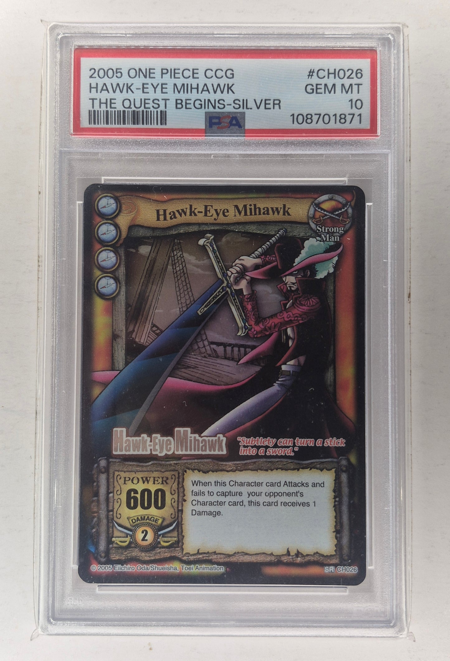 2005 SHONEN JUMP'S ONE PIECE  THE QUEST BEGINS SILVER HAWK-EYE MIHAWK PSA 10 POP 10!