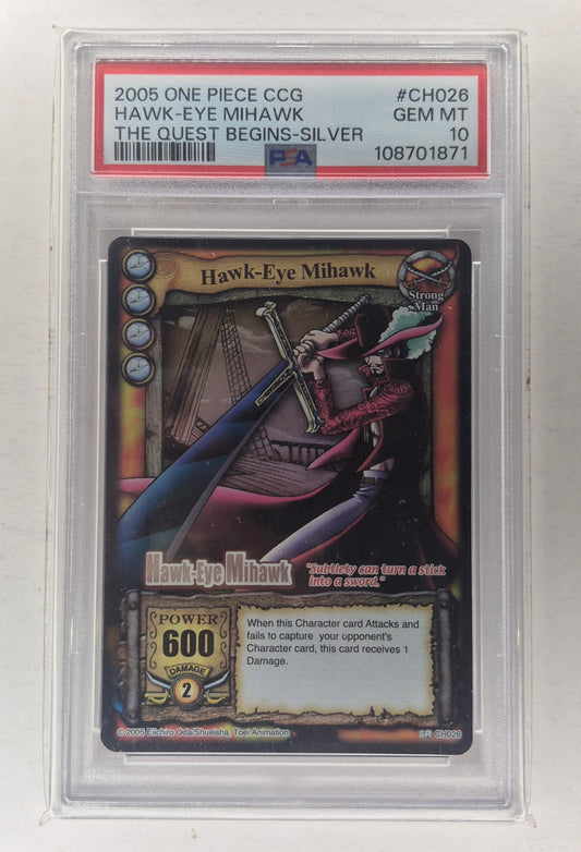 2005 SHONEN JUMP'S ONE PIECE  THE QUEST BEGINS SILVER HAWK-EYE MIHAWK PSA 10 POP 10!