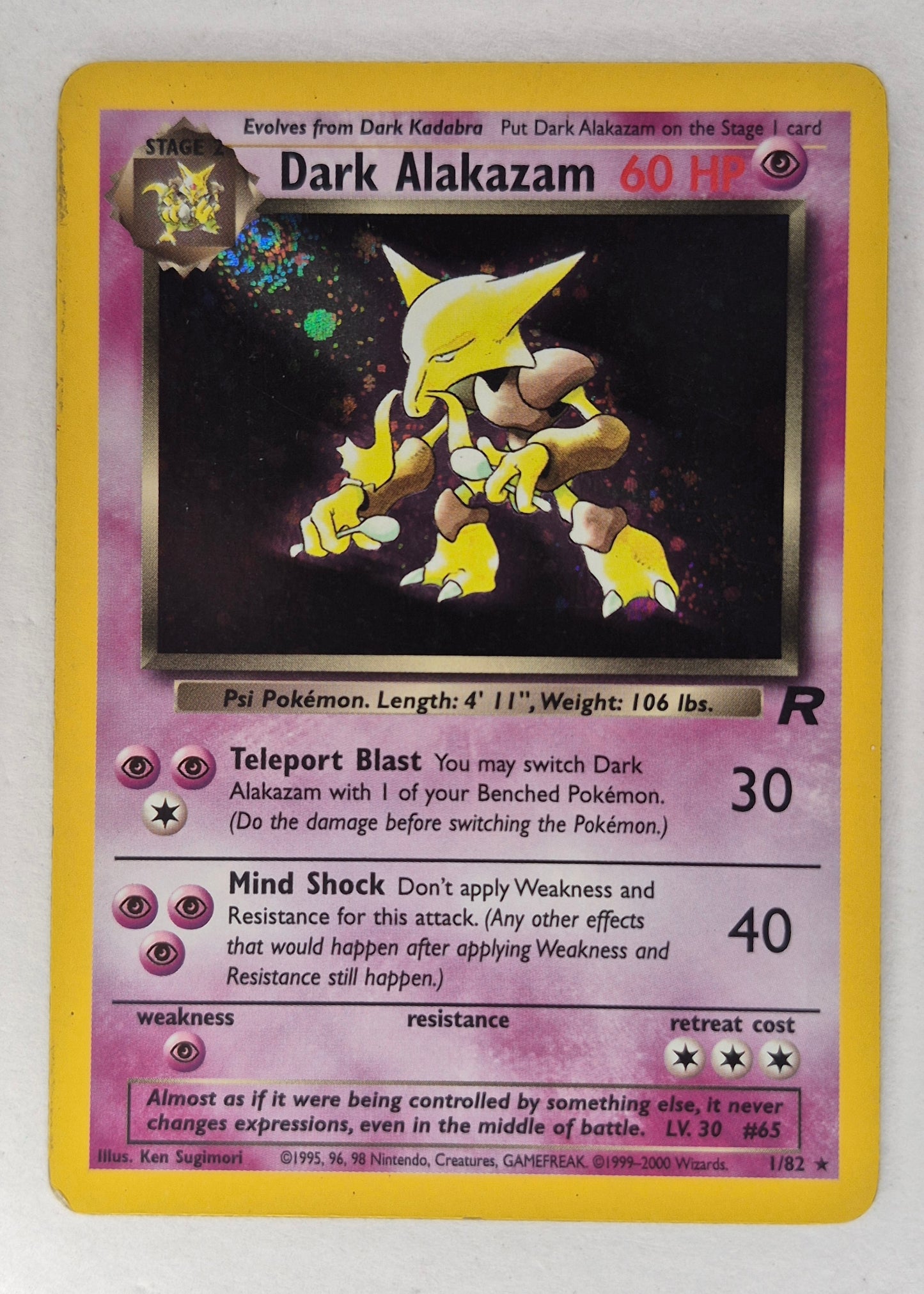 Pokemon Rocket 1/82 Dark Alakazam Holo w/Swirl LP/MP