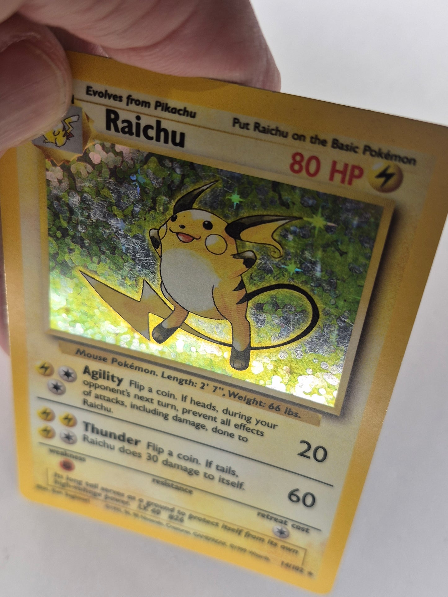 Pokemon 1999 Raichu Base Set Holo Rare 14/102 LP