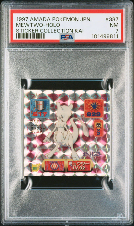 PSA 7 Mewtwo Holo #387 Sticker Collection Kai Amada Sticker 1997 Pop 11 !