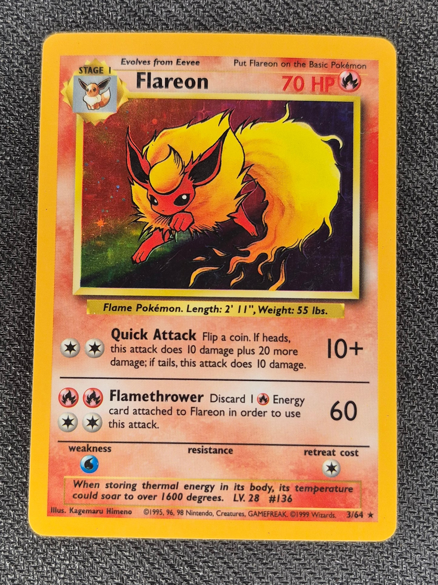 Pokemon 1999 Jungle Flareon Holo No Symbol Error 3/64 LP