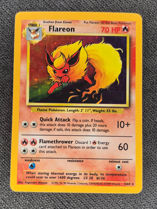 Pokemon 1999 Jungle Flareon Holo No Symbol Error 3/64 LP
