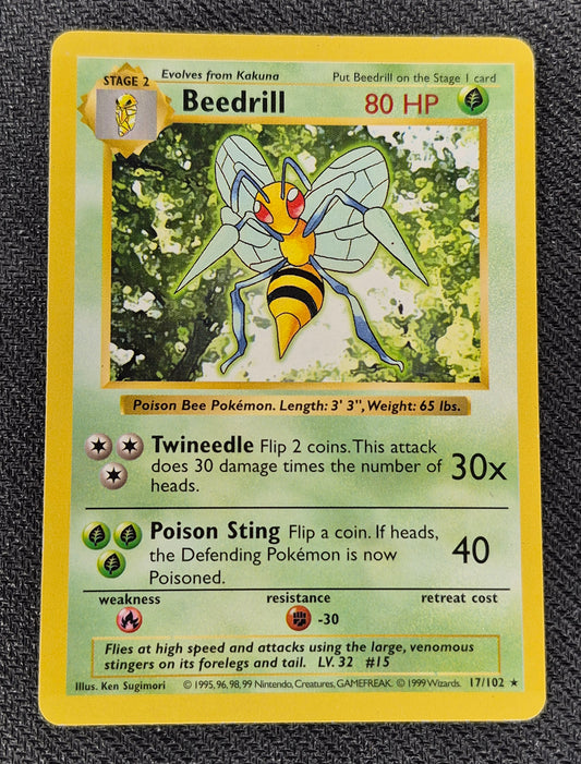 1999 Shadowless Beedrill 17/102 Base Set  Vintage Pokemon LP