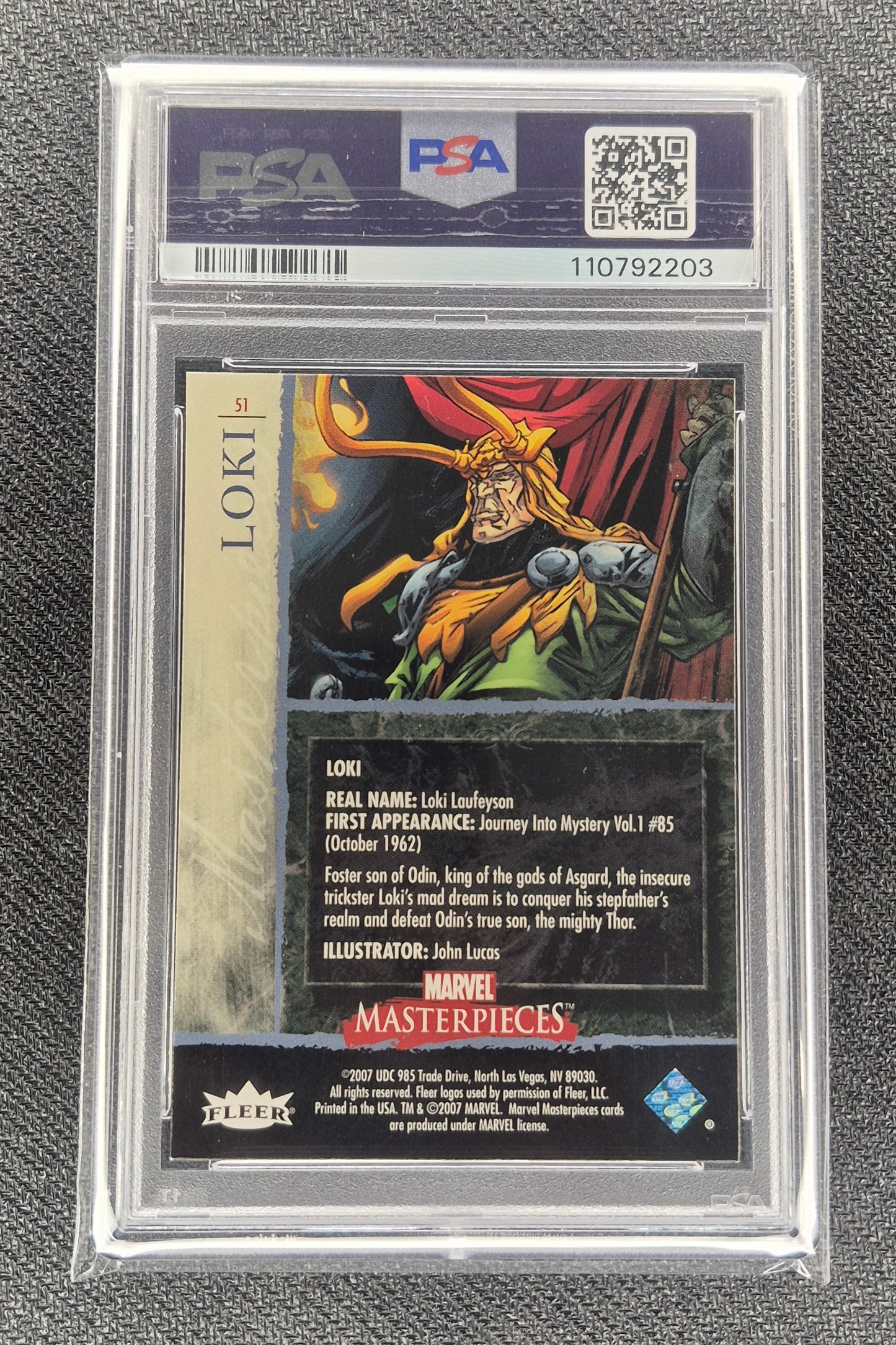 2007 Marvel Masterpieces #51 LOKI Foil PSA 9 Mint