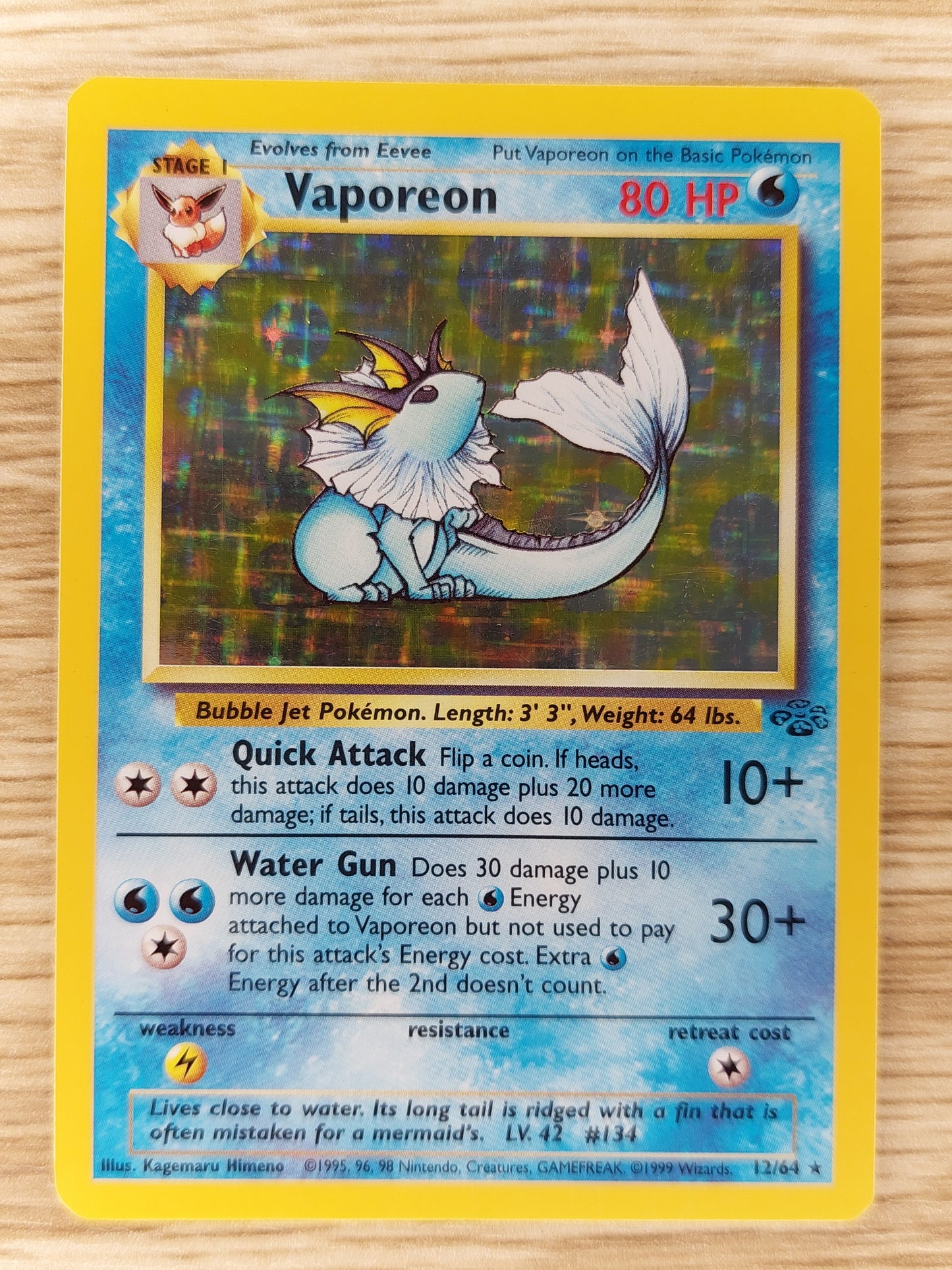 Pokemon 1999 Vaporeon Holo Rare Jungle 12/64 LP