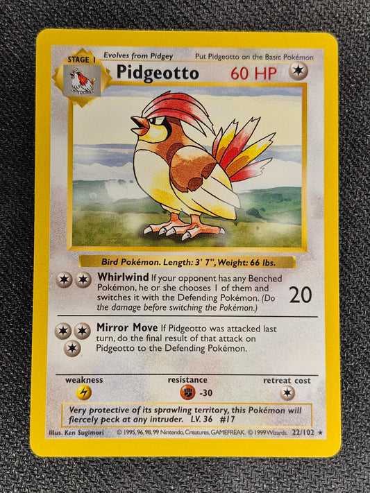 1999 Pokemon WoTC Base Set 22/102 Pidgeotto Shadowless LP