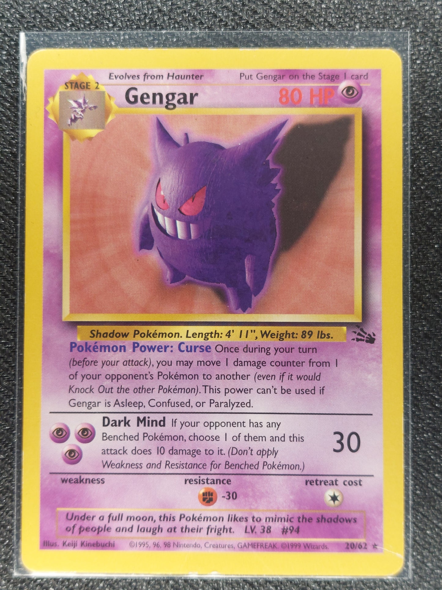 Pokemon 1999 Gengar Non-Holo Rare Fossil 20/62 MP
