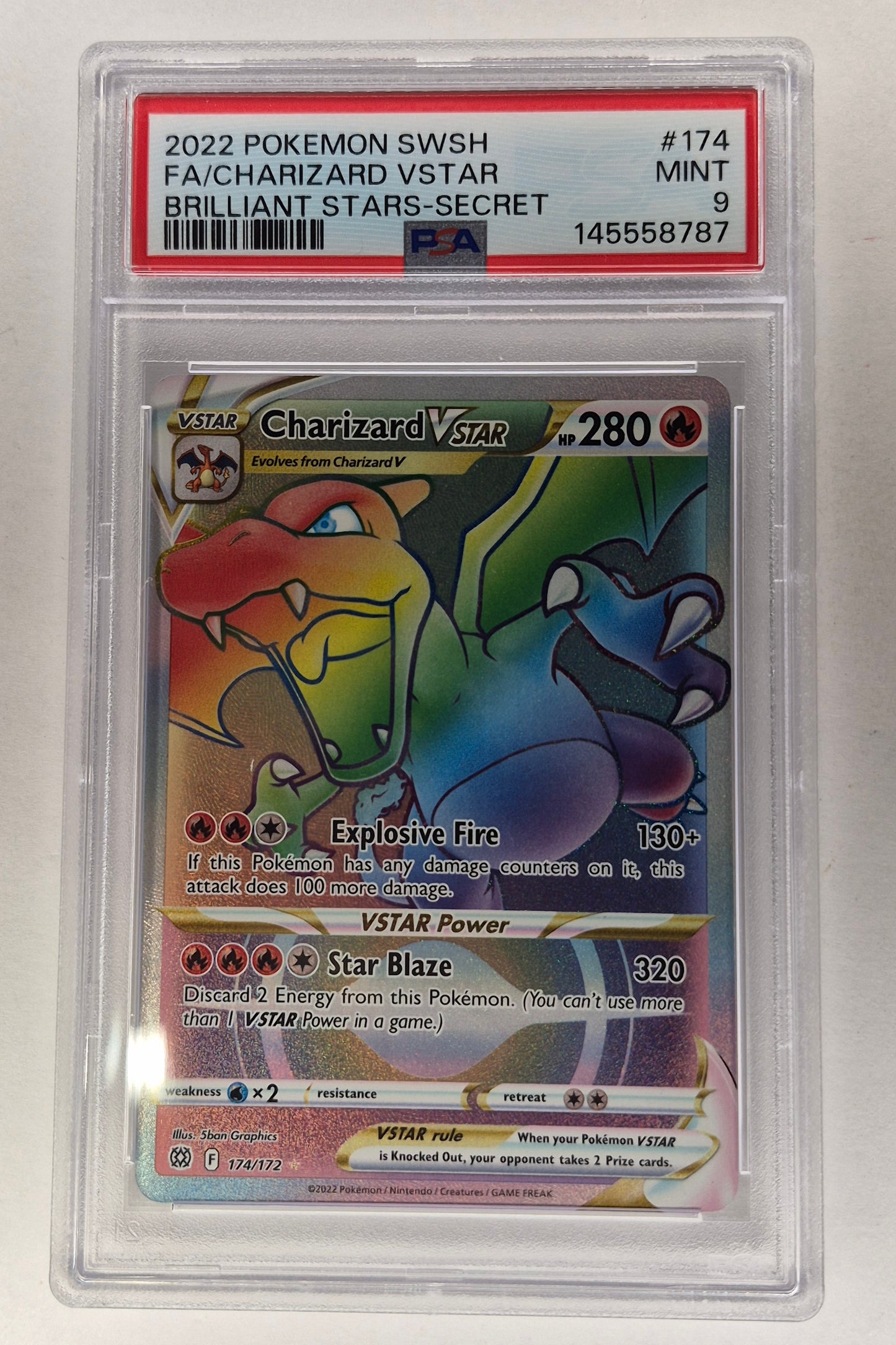Pokemon 2022 Brilliant Stars Charizard Vmax  Rainbow Secret Rare 174/172 PSA 9 Mint