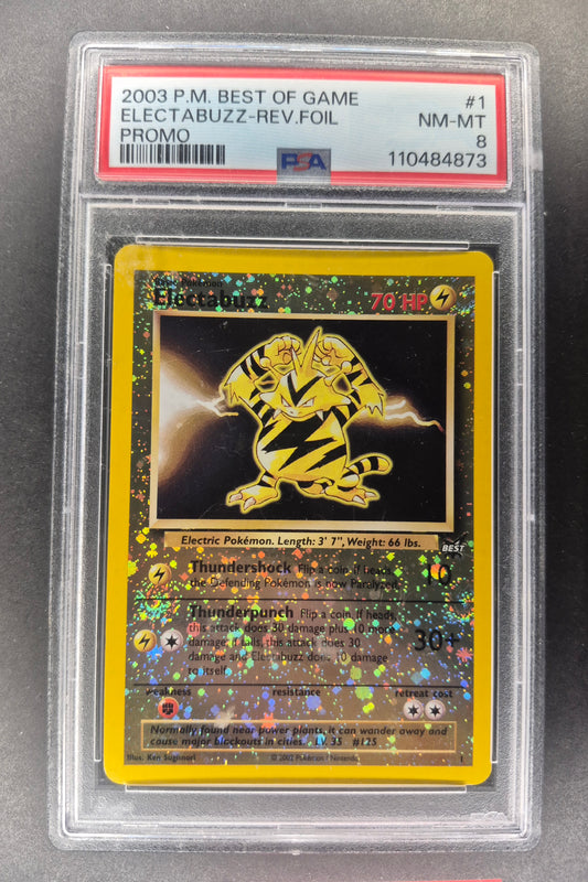 Pokemon TCG: Electabuzz Promo 1 Best of Game PSA 8 Reverse Holo WOTC 2003 ☆4 Swirl ☆