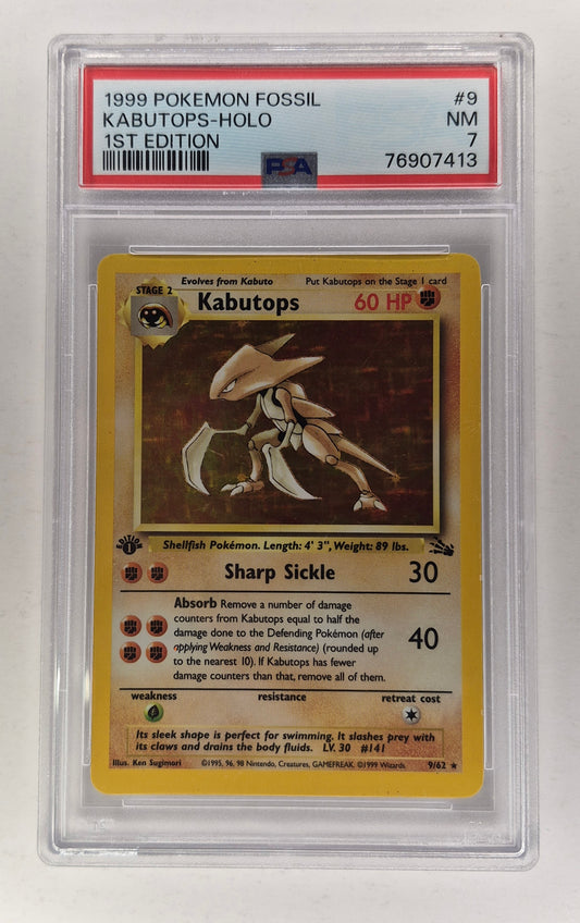 1999 Pokémon Fossil 9/62 Kabutops Holo 1st Edition PSA 7