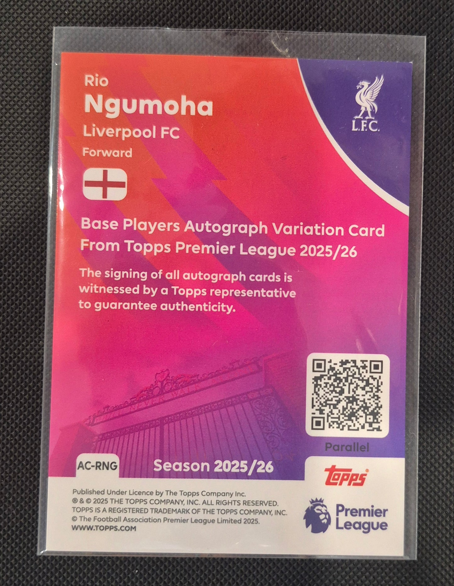 Rio Ngumoha 25/26 Topps Premier League Rookie Gold Auto 18/50  Liverpool