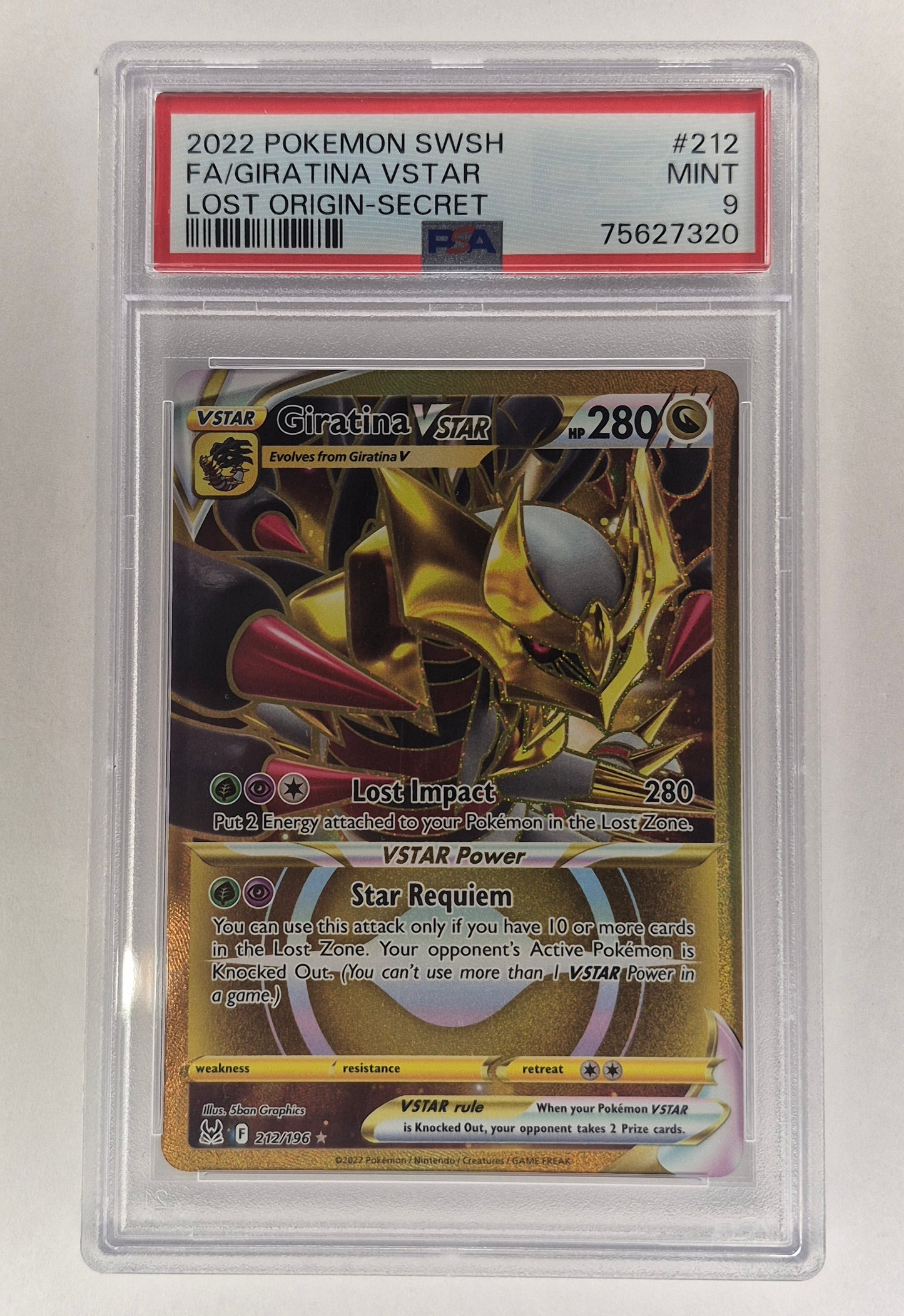 2022 Pokémon SWSH Lost Origin 212/196 Full Art Giratina Gold PSA 9