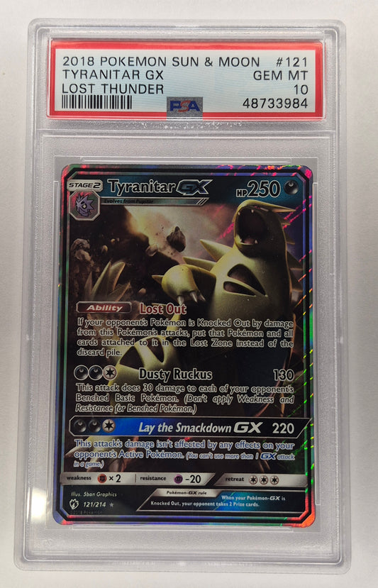 2018 Pokémon S&M Lost Thunder 121/214 Tyranitar GX PSA 10