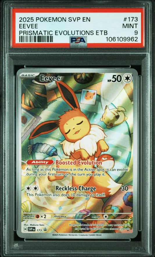 PSA 9 Eevee SVP 173 PRE en Prismatic Evolutions ETB Promo Pokemon Card