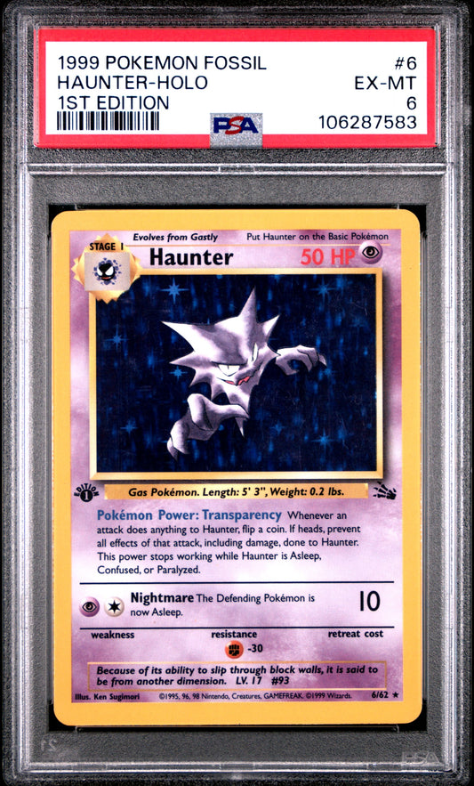 1999 Pokémon Fossil 6/62 Haunter Holo 1st Edition PSA 6