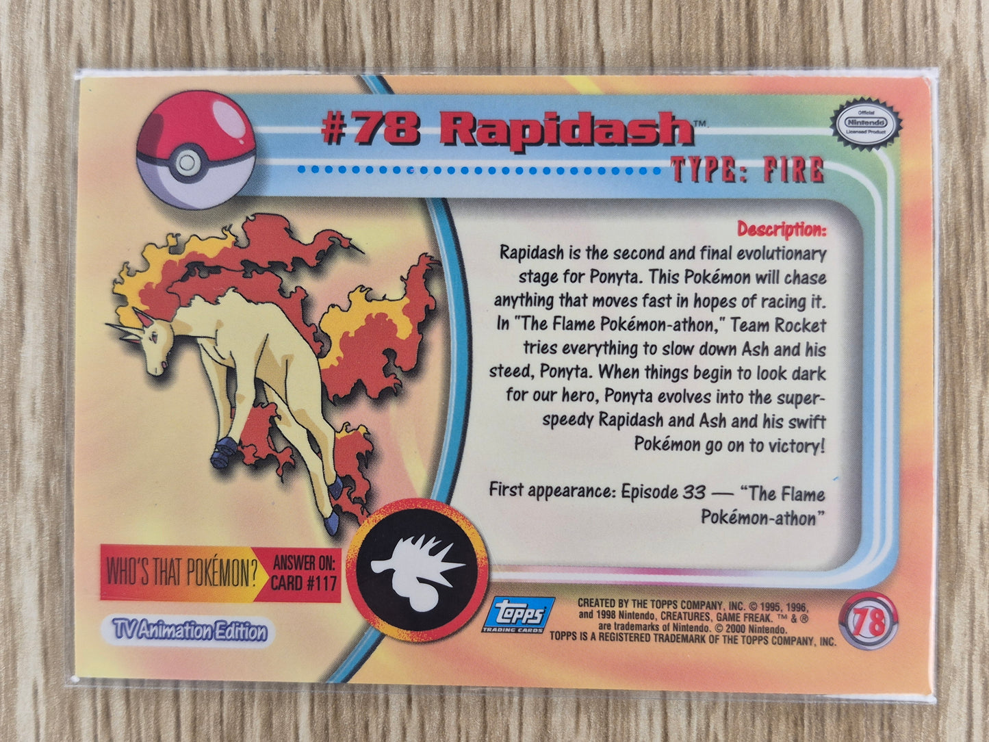 2000 Topps Pokémon Blue Label #78 Rapidash Holo MP