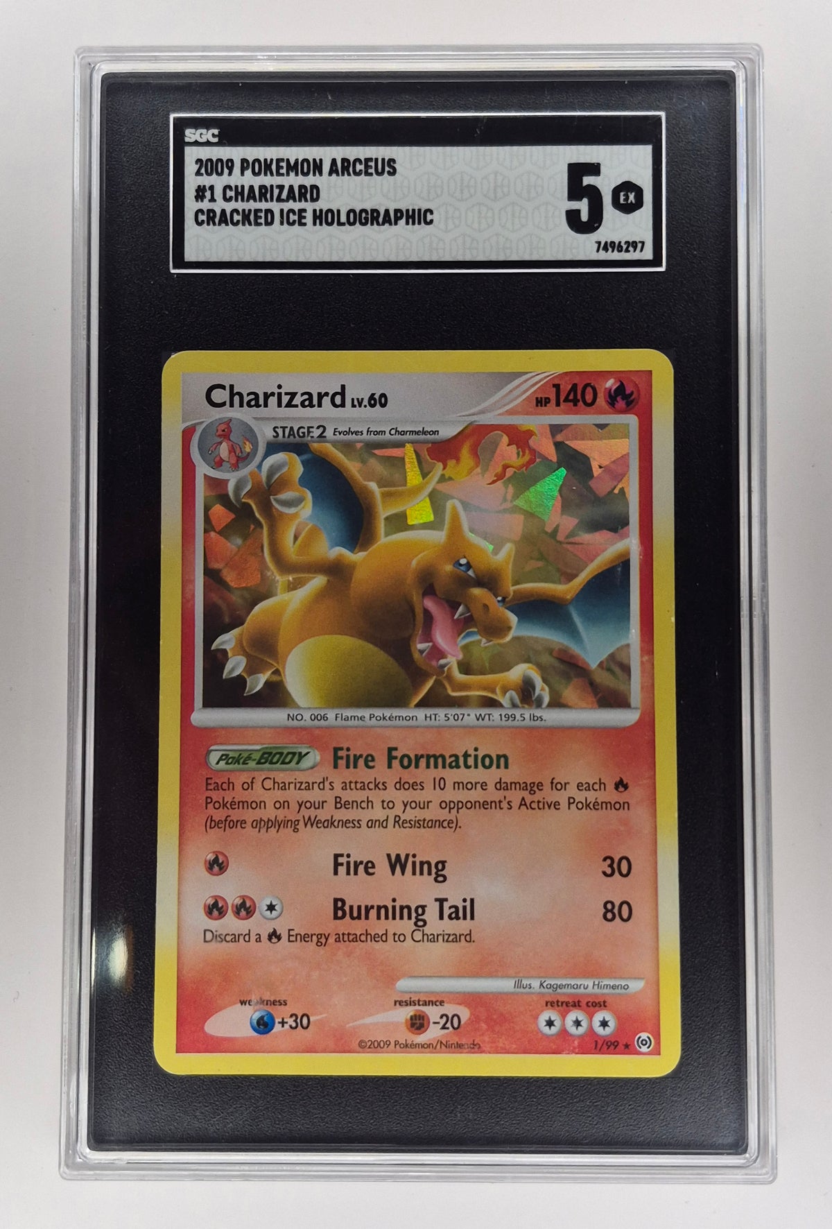 2009 Pokémon Arceus 1/99 Charizard Cracked Ice Holo SGC 5