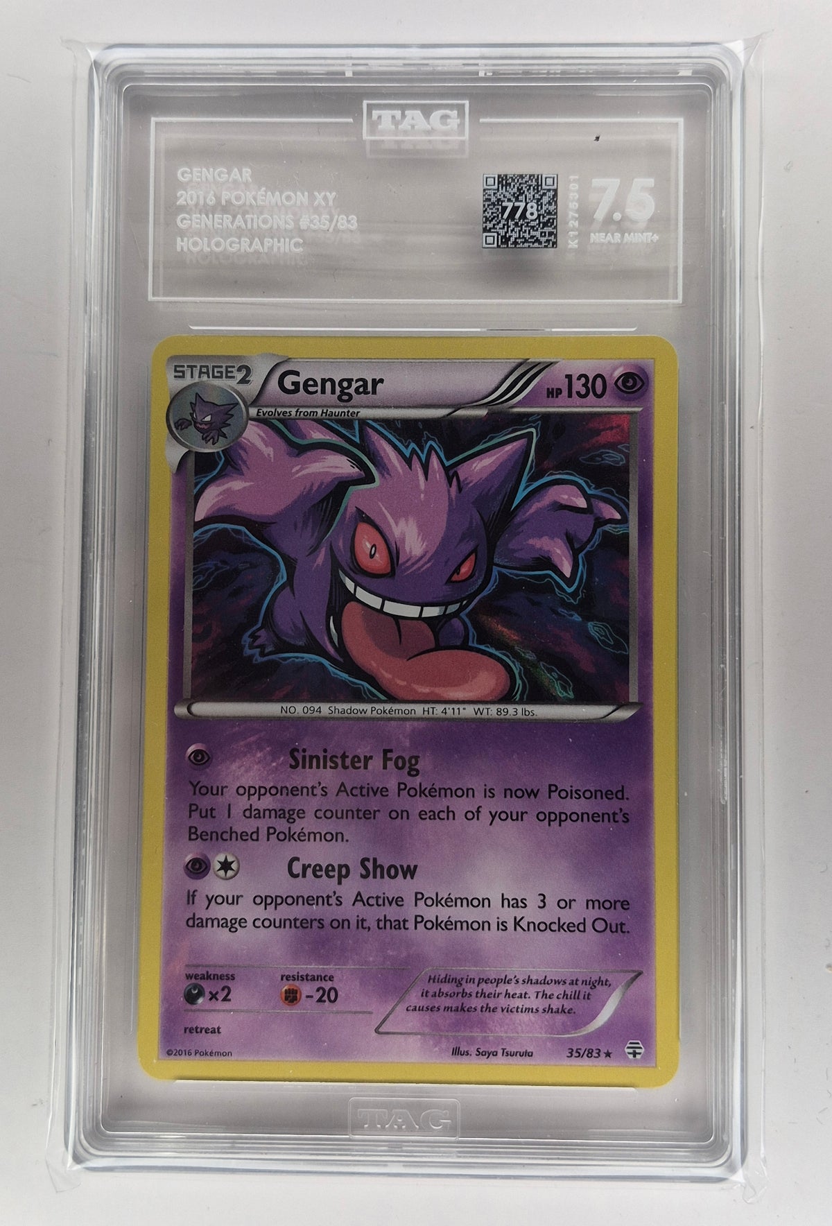 2016 Pokémon XY Gengar Holo 35/83 TAG 7.5 NM+  Very Low Pop!!