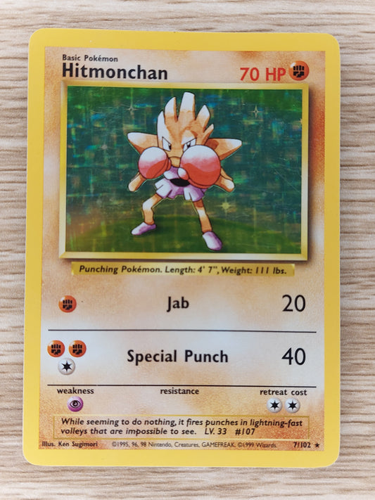 Pokemon 1999 Hitmonchan Base Set Holo Rare 7/102 MP #1
