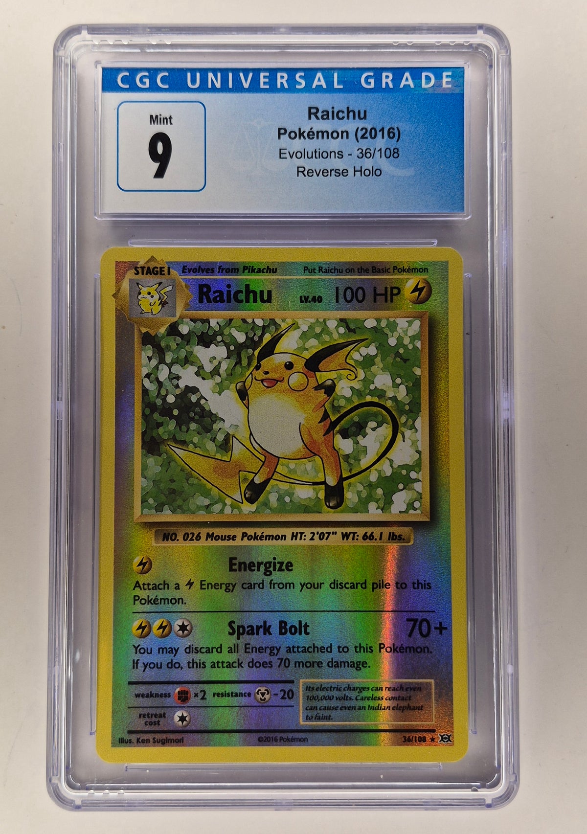 2016 Pokémon Evolutions 36/108 Raichu Reverse Holo CGC 9 Mint