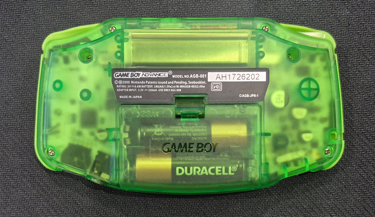 2000 Nintendo Gameboy Advance AGB-001 Brand new Clear Green case,IPS Backlit screen VGC New!