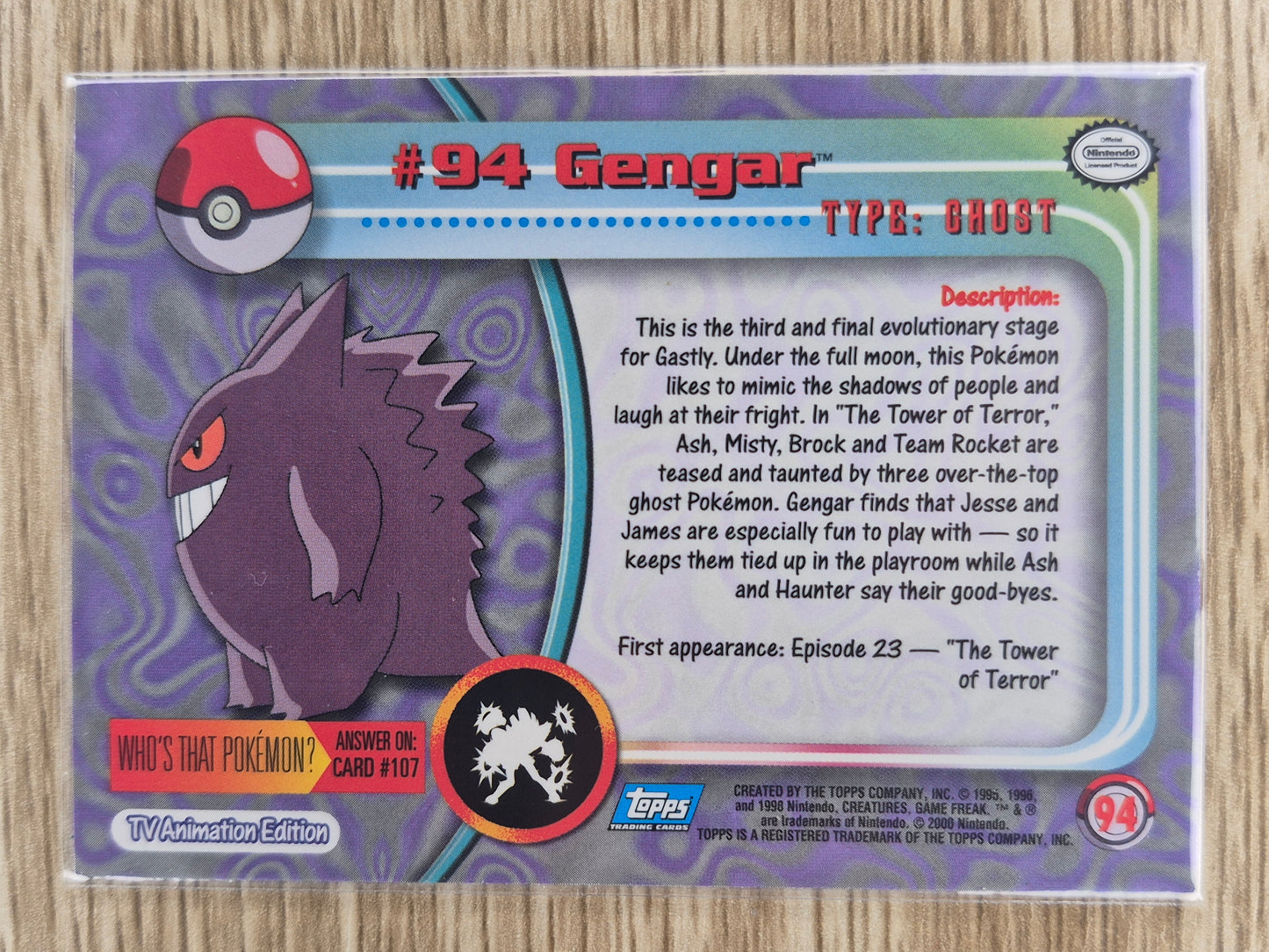 2000 Topps Pokémon Blue Label #94 Gengar Non Holo NM