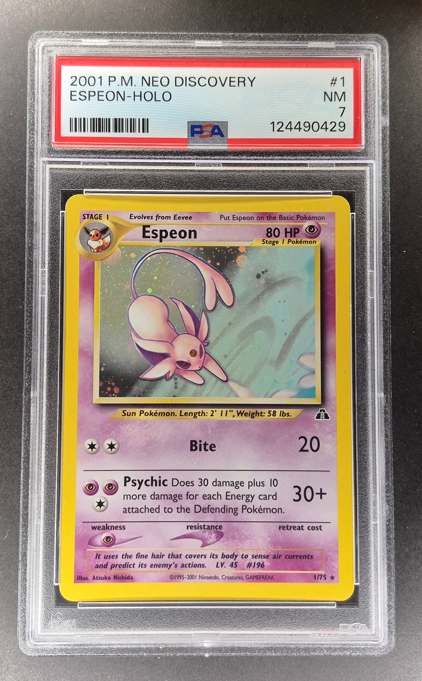 Espeon 1/75 Holo - PSA 7 NM - Neo Discovery - Vintage - WOTC Pokemon TCG Card
