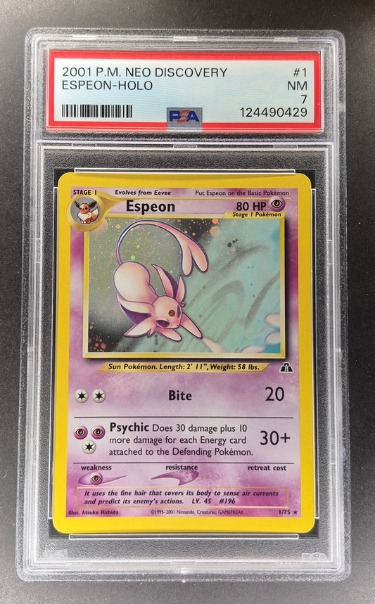 Espeon 1/75 Holo - PSA 7 NM - Neo Discovery - Vintage - WOTC Pokemon TCG Card