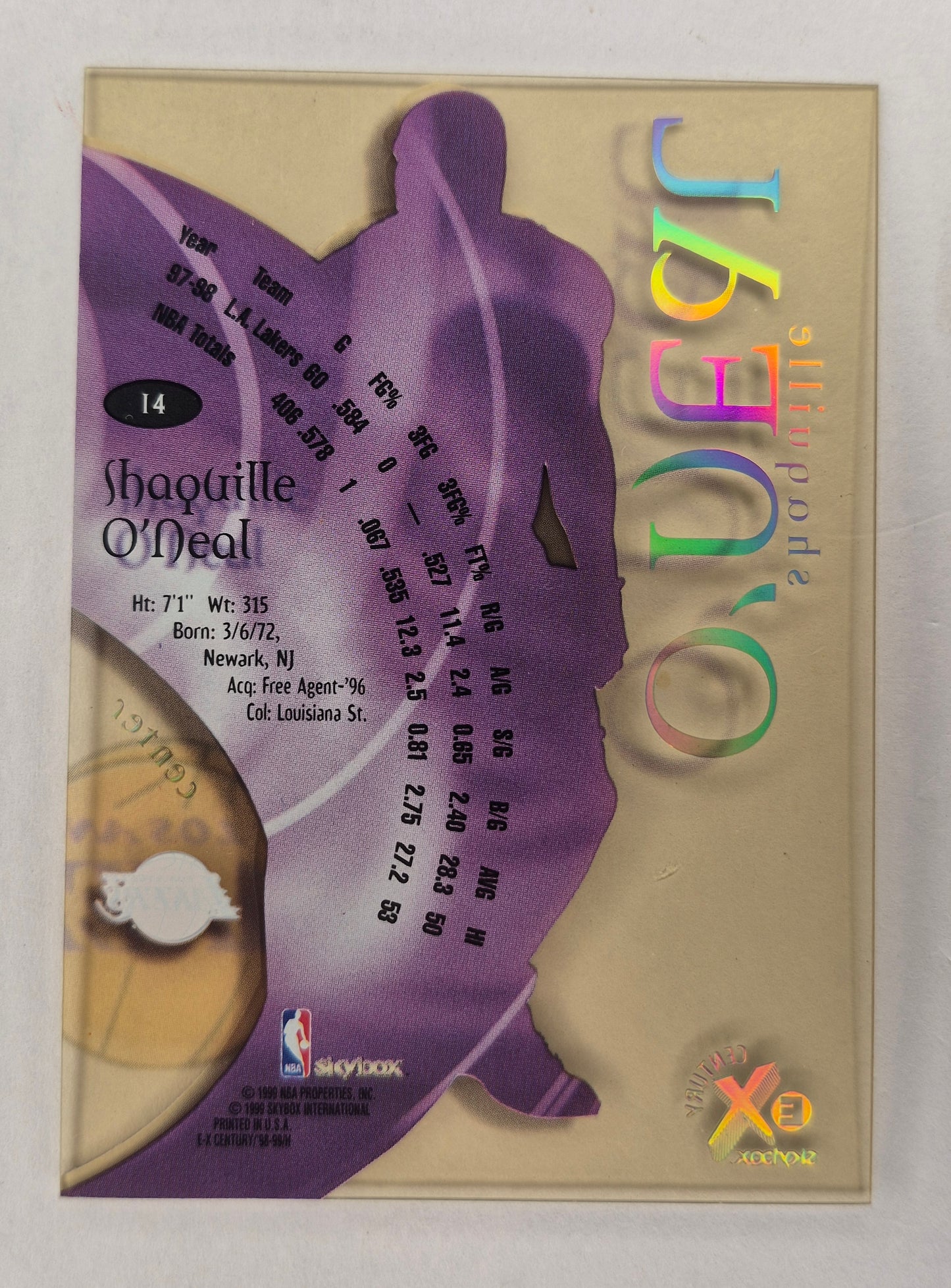 1998-1999 Skybox EX Century Acetate Basketball Shaquille O'Neal #14.
