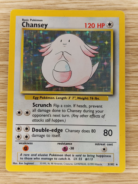 Pokemon 1999 Chansey Base Set Holo Rare 3/102 HP