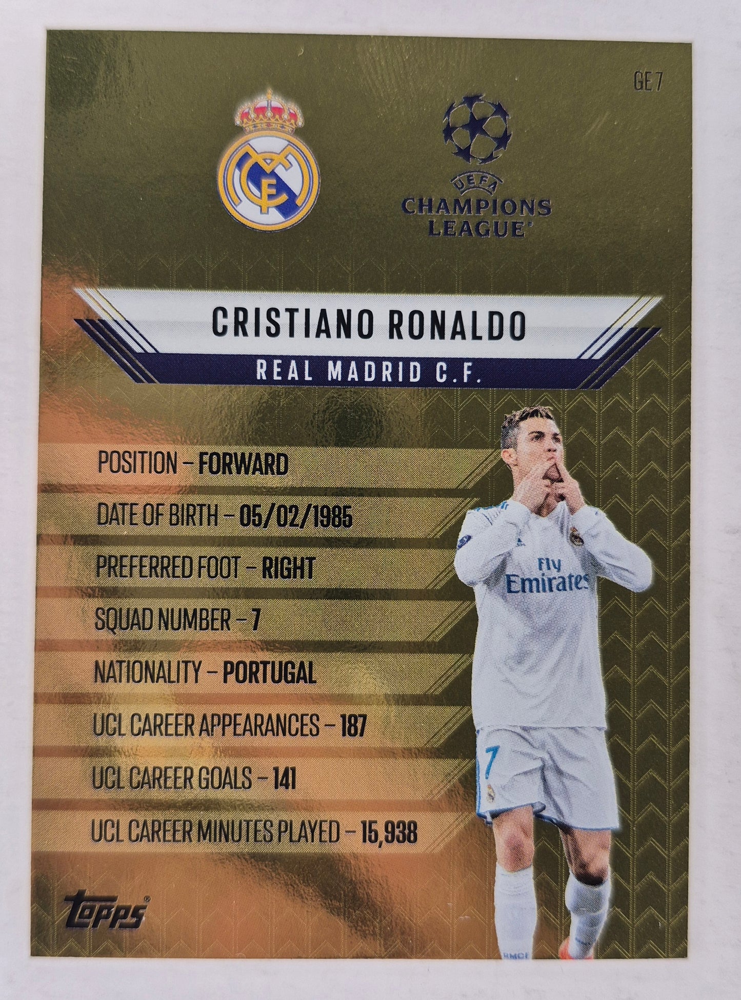Topps UEFA Champions League Cristiano Ronaldo Real Madrid C.F. Legend Gold Edge