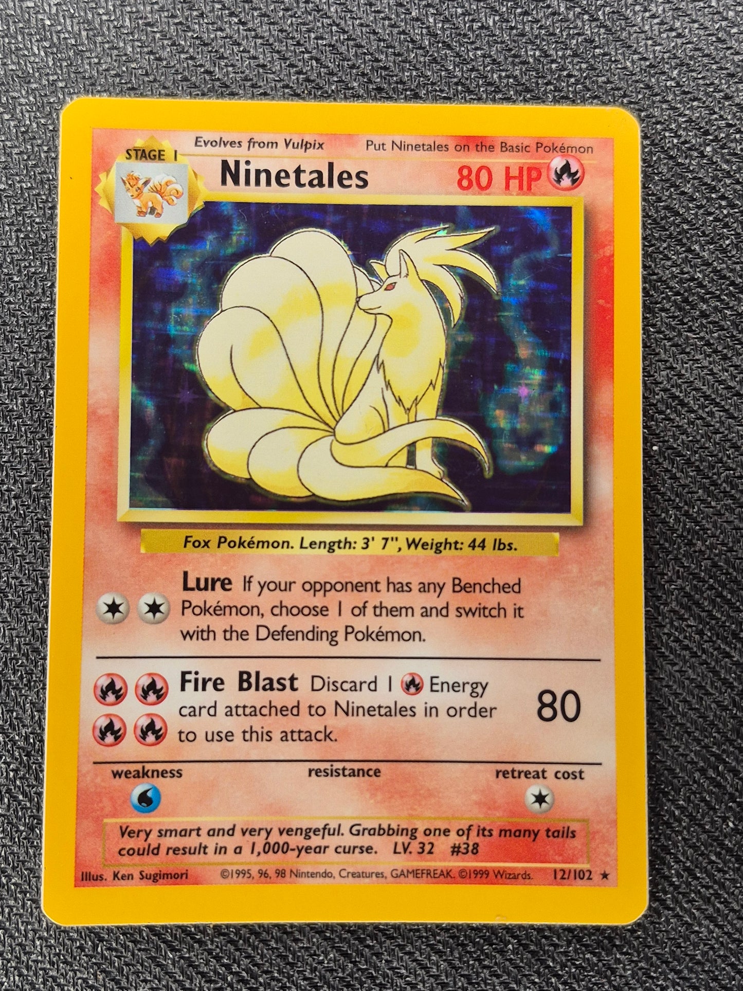 Pokemon 1999 Ninetales Base Set Holo Rare 12/102 LP