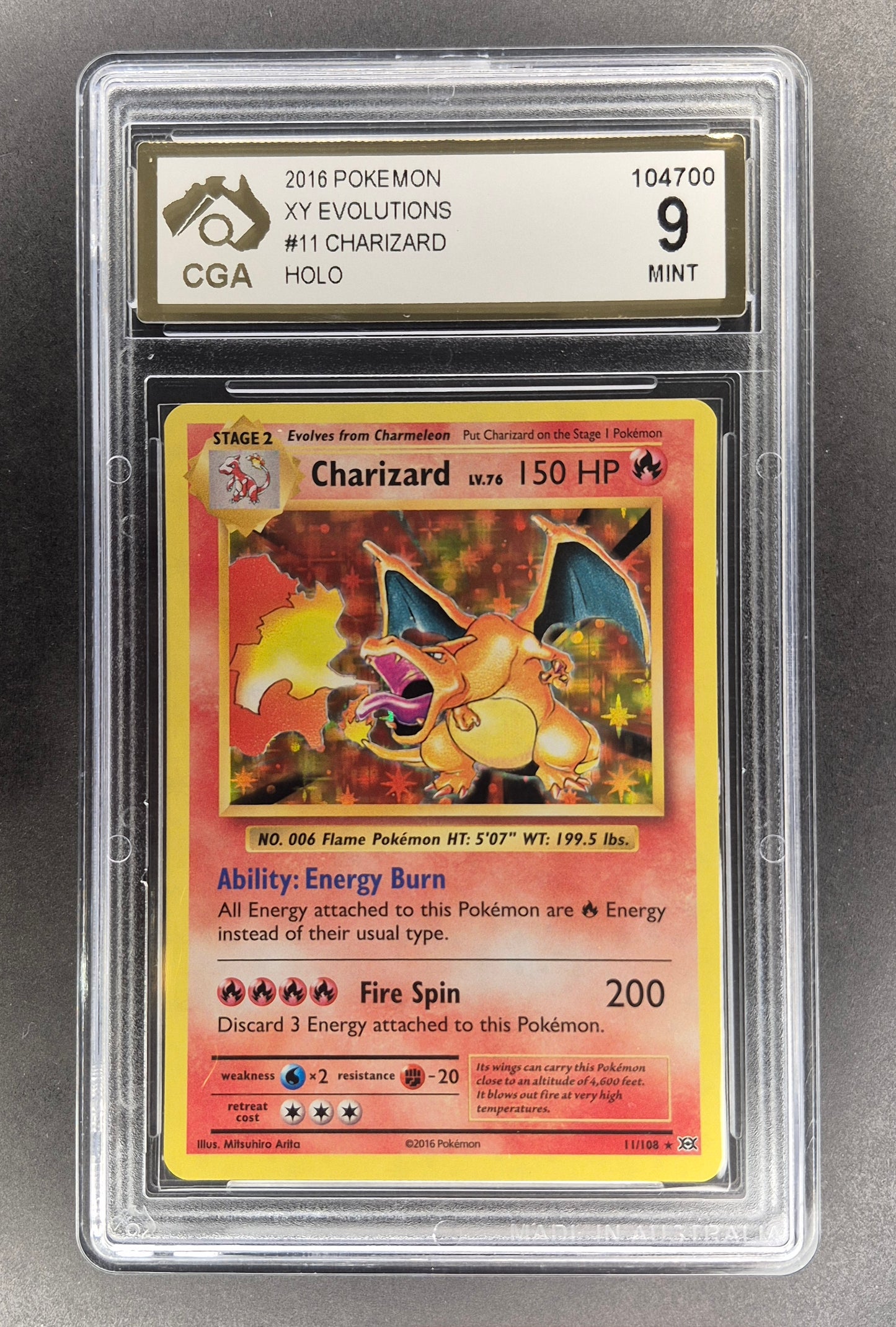 CGA 9 MINT POKEMON CHARIZARD HOLO RARE XY EVOLUTIONS 2016 11/108