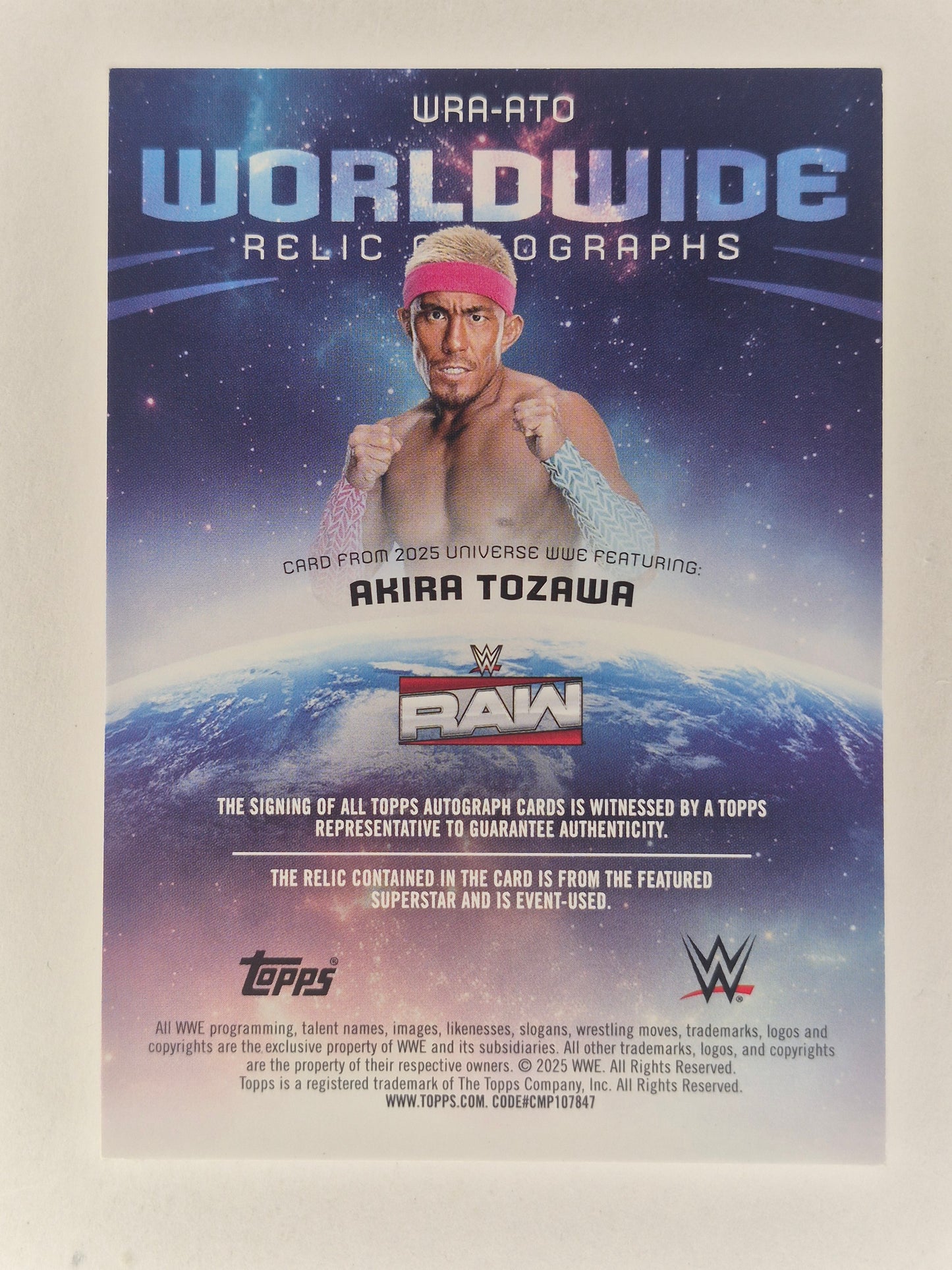 2025 Topps WWE Universe WRA-ATO AKIRA TOZAWA 22/25 Relic/On Card Auto!