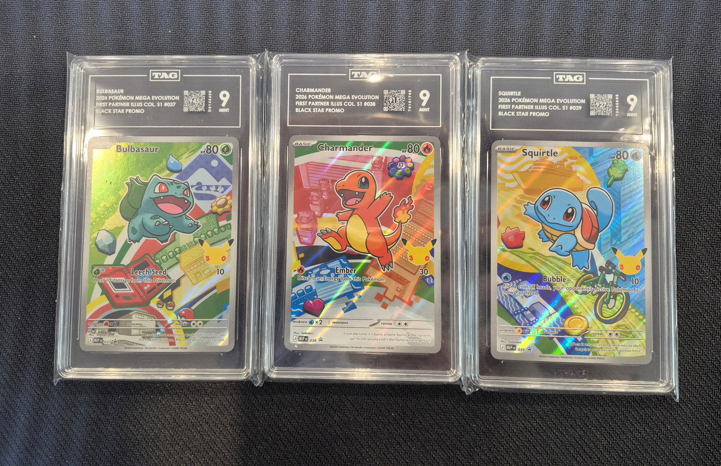 Pokemon 1st Partner Illustration Canto Set TAG 9 Bulbasaur,Charmander,Squirtle 037,038,039 Mint