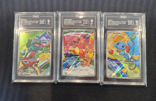 Pokemon 1st Partner Illustration Canto Set TAG 9 Bulbasaur,Charmander,Squirtle 037,038,039 Mint