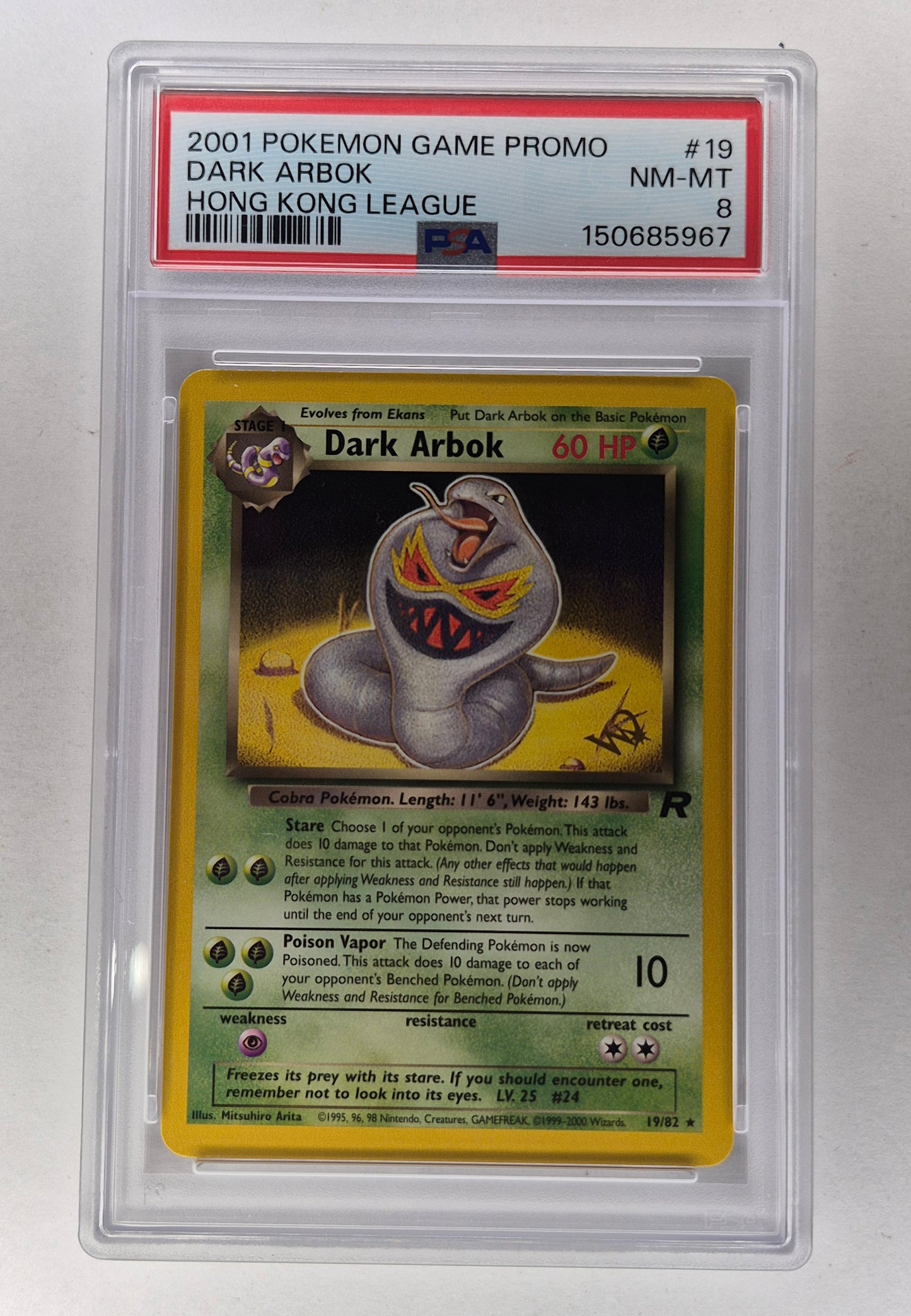 2001 Pokémon 19/82 Dark Arbok Hong Kong League Promo PSA 8