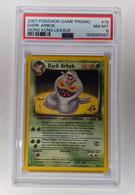 2001 Pokémon 19/82 Dark Arbok Hong Kong League Promo PSA 8