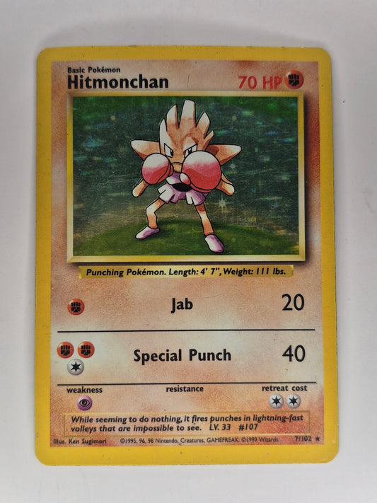 Pokemon 1999 Hitmonchan Base Set Holo Rare 7/102 MP