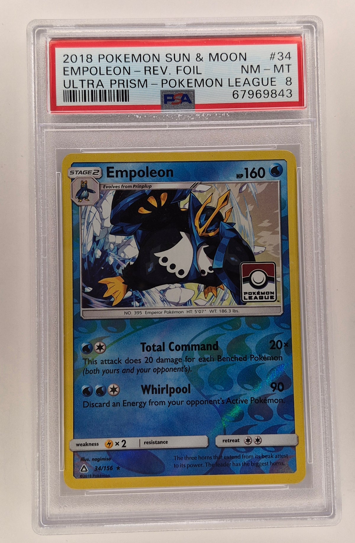 2018 Pokémon Sun & Moon 34/156 Empoleon Reverse Foil Ultra Prism League PSA 8